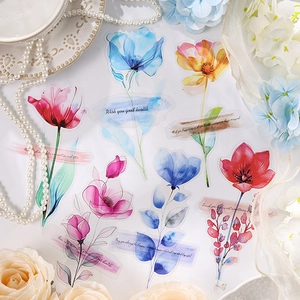 Pegatinas florales de PET translúcido estilo acuarela para decoración de álbumes de recortes