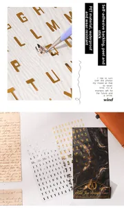 Macro detail of waterproof gold and silver PET letter stickers for vintage journaling