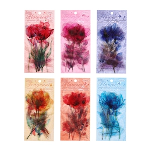 Set de 12 pegatinas florales de PET en 6 colores para decoración de diarios DIY