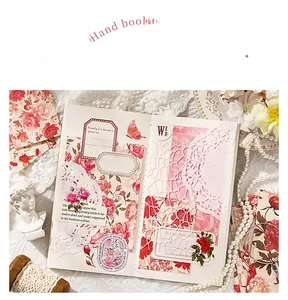Dettaglio del set di carta per collage floreale con pizzo vintage per scrapbooking