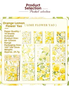 Dettagli di 10 fogli di carta per scrapbooking gialla con vari motivi floreali
