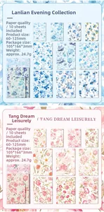 Carte per scrapbooking floreali in blu e rosa con motivi botanici molto dettagliati