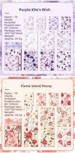 Dettaglio di carta per scrapbooking a tema floreale con iris viola e peonia rossa