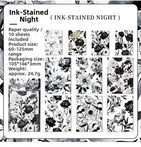 Dettaglio di 10 fogli di carta per scrapbooking con motivi floreali a inchiostro nero
