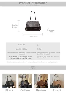 Detailed size specifications of the crocodile pattern PU leather tote bag in deep coffee
