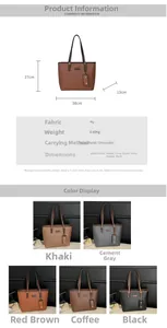Detailed size chart for large tote bag with dimensions 38x27x13cm in various colors