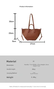 Tableau des tailles détaillé et spécifications de la matière pour le sac cabas en cuir PU