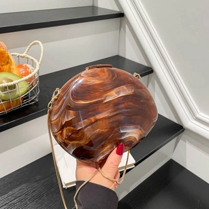 Women Acrylic Clutch Bag Marble Texture Irregular Pebble Shape Evening Crossbody Bag With Metal Chain For Party Banquet Wedding