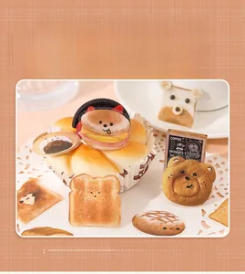 Detailed PET stickers featuring cute cartoon bears and rabbits with realistic bread motifs