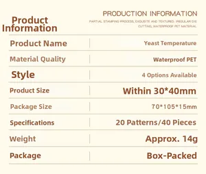 Detailed specification sheet for 40pcs waterproof PET bread theme decorative stickers
