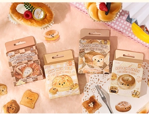 Cute cartoon bread stickers set including croissant and bagel designs for scrapbooking