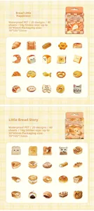 Detailed view of 40-piece waterproof PET bread theme stickers for journaling decor