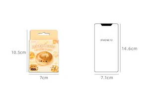 Size comparison of 40 PCS cute yeast bread PET stickers next to an iPhone 12 reference