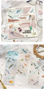 Detail van 3STK libel PET transparante stickers met goudfolie voor journaling