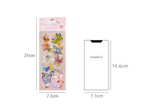 Detailweergave van het Butterfly Dance stickervet met afmetingen in centimeters
