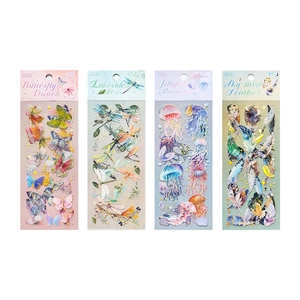 Decoratieve PET-stickers met goudgestempelde vlinders en veren, set van 3 stuks per verpakking