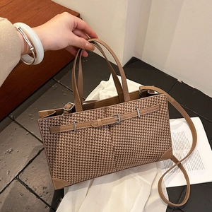 Sac À Bandoulière Vintage À Motif Pied-De-Poule Avec Grande Capacité En Cuir PU Pour Le Travail Et Les Voyages
