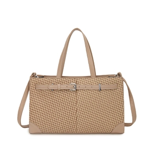 Sac fourre-tout tissé kaki avec bandoulières en cuir et boucle métallique