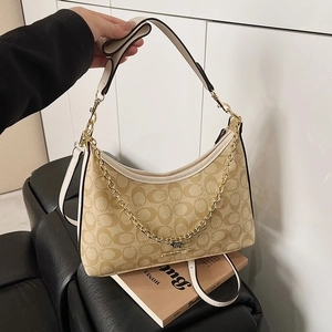 Sac sous le Bras Vintage en Toile Enduite et Cuir PU avec Monogramme pour Femme Avec Chaîne Dorée Mode Hobo Bandoulière Quotidien
