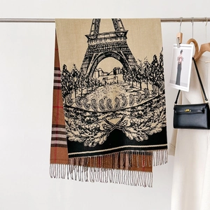 Zweiseitiger Schal in Kaschmir-Optik mit Eiffelturm-Print und klassischem Karomuster