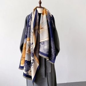 Elegant Faux Cashmere Jacquard Scarf Abstract Print Thick Warm Winter Shawl Wrap With Tassel For Women