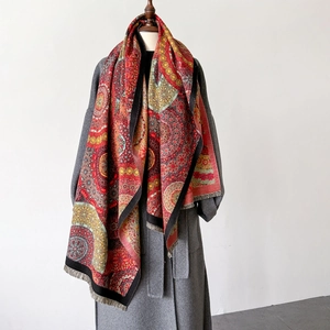 Bohemienne Mandala Print Schal Stola Dick Warm Kaschmir Imitat Wickeltuch Mit Quasten Vintage Ethnisch Für Damen