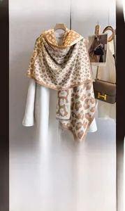 Close-up of leopard print scarf texture in high-density faux cashmere fabric
