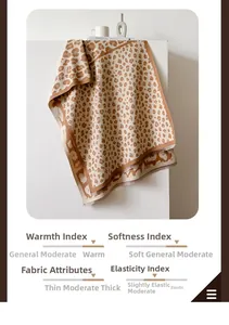 Detail of a thick leopard jacquard scarf with fringe hanging in a cozy minimalist setting