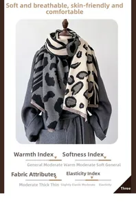 Detail of thick leopard and zebra print scarf in black white and gray knit