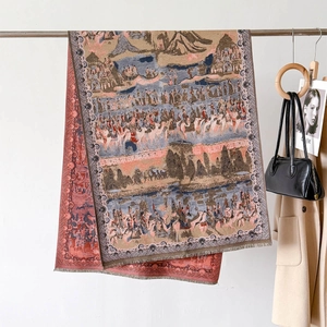 Écharpe épaisse en jacquard style peinture à l'huile Dunhuang avec motifs orientaux