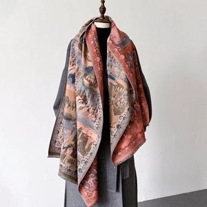 Écharpe épaisse jacquard peinture Dunhuang avec franges, châle vintage pour l'hiver