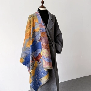 Châle artistique en tricot jacquard à motif de cerf sur un manteau en laine gris