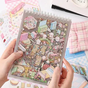Libro di adesivi 3D stile Sims con copertina trasparente e mini scene pastello
