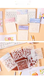Detail view of 6-piece PET drawing templates featuring botanical and cloud patterns
