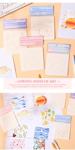 Detailed view of plastic hollow painting templates with floral and nature patterns