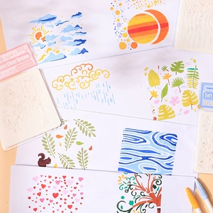 6-piece PET DIY painting stencil set featuring sun, floral, and leaf patterns for kids