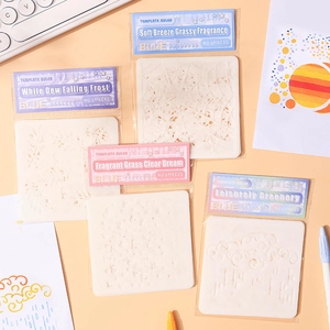 Reusable PET stencil set with four nature-themed patterns for oil pastel painting