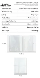 Spécifications de taille pour album de rangement autocollants en PP de 26 pages