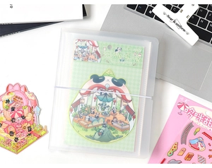 Close-up of translucent panda stickers inside a 3-piece set storage organizer pouch
