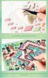 Detail of 3D Chinese landscape stickers with peel and stick self-adhesive feature