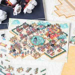3D Journey to the West Peach Banquet stickers with traditional Chinese scenery