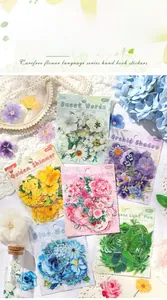 Macro shot of waterproof PET floral stickers with elegant botanical illustration details