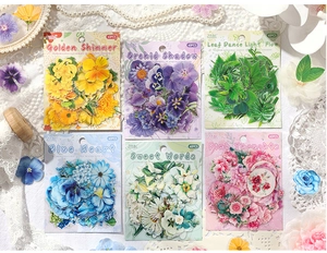 Detailed collection of floral plant stickers in six vibrant colors for journal decoration