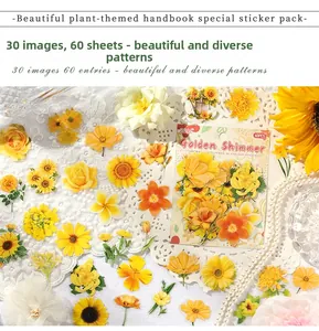 Detailed view of Golden Shimmer botanical stickers with 60 pieces of floral themes