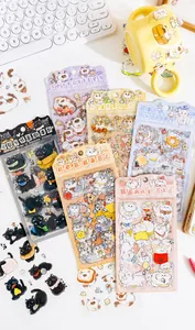 Macro view of soft kitten PET stickers with transparent finish and precise die-cut edges
