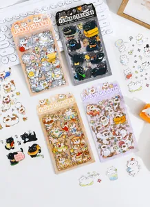 Macro detail of cartoon cat PET stickers displayed on stationery and lifestyle items