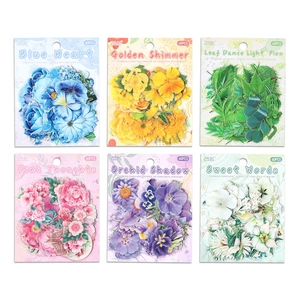 Botanical themed decorative flower stickers set with six different color palettes and 60 pieces