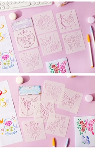 Detail of 6-piece PET butterfly and rose DIY hollow painting stencils for scrapbooking