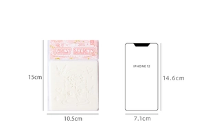 Detailed view of 15x10.5cm floral PET stencils with iPhone 12 for size reference