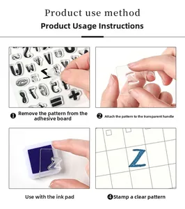 Detailed four-step guide for using clear silicone alphabet stamps with acrylic block